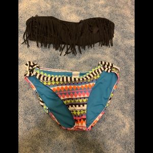 Bikini black top with colorful bottom